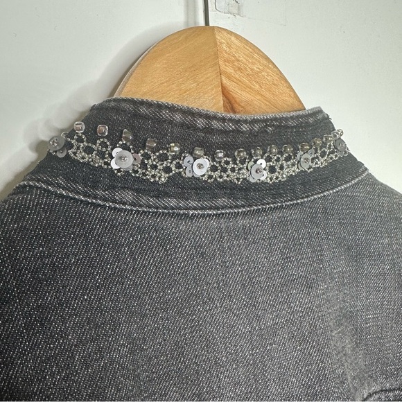 Chico’s Black Embellished Denim Jacket Size Large - Picture 9 of 11